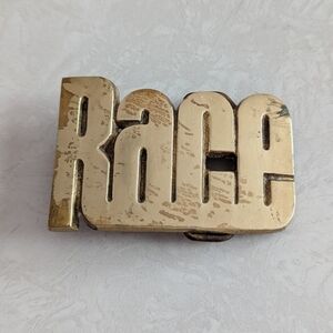 Vintage 70s Brass Race Belt Buckle By Baron Buckle